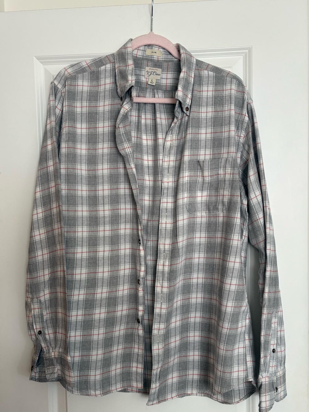J. Crew Men’s Gray and White Brushed Twill Plaid Button-Down Shirt